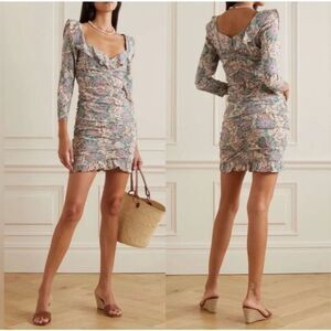 Veronica Beard Lozano floral ruched silk blend crepe mini dress 8